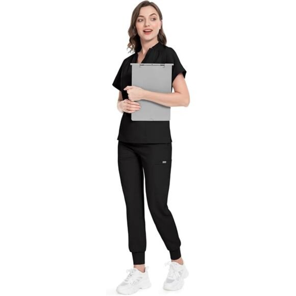 Women's Scrub Top with Classic V-Neck & Yoga Jogger Pants Medical - Picture 9 of 14